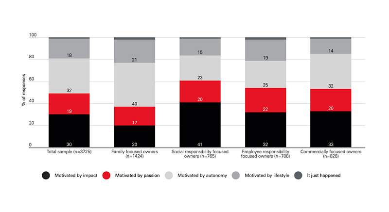 graphic showing the main motivation when becoming an entrepreneur: impact, passion, lifestyle, autonomy